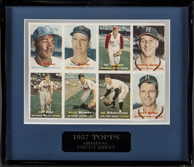 1957 Topps Uncut Panel of Eight Cards - Including Spahn!